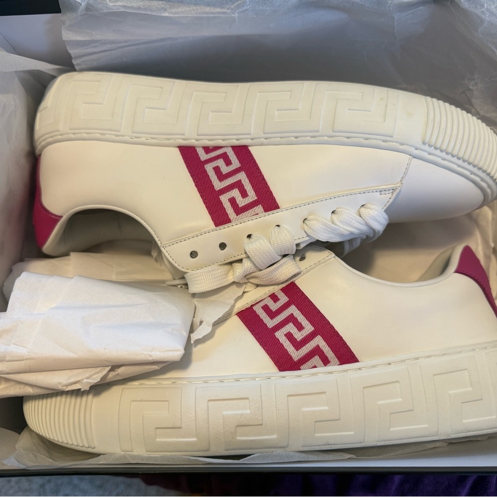 Versace White and Pink Women's Sneakers